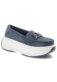 Granatowe Półbuty Filippo Wsuwane Buty Damskie Na Platformie. Okazja: do pracy, na spacer, na co dzień. Zapięcie: bez zapięcia. Kolor: niebieski. Materiał: zamsz, jeans. Obcas: na platformie. Styl: klasyczny, casual, elegancki #1