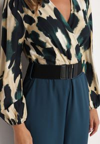 Born2be - Beżowo-Niebieski Kombinezon o Kopertowym Kroju z Dodatkowym Paskiem i Wzorzystą Górą Tinasirae. Okazja: na co dzień. Kolor: zielony. Styl: casual, elegancki #4