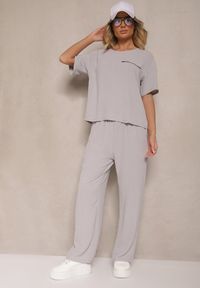 Renee - Szary Komplet w Stylu Oversize Utility Bluzka i Szerokie Spodnie Eviralitta. Kolor: szary