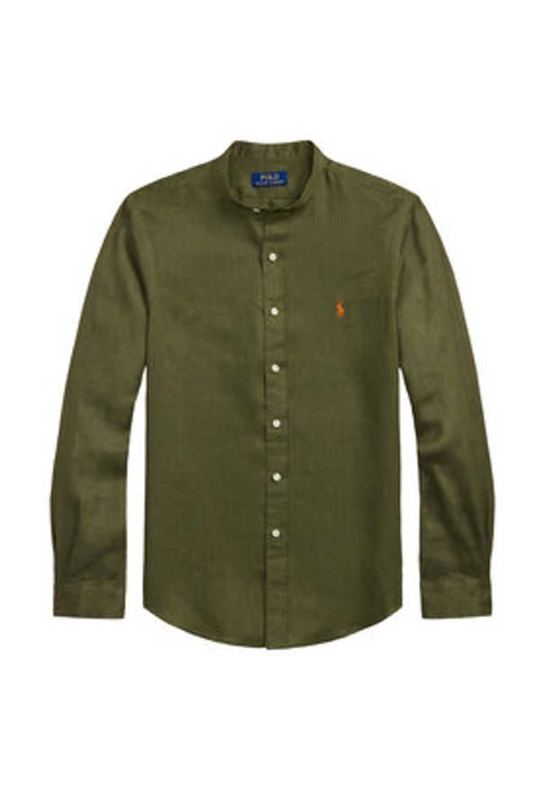Polo Ralph Lauren Koszula 710968925003 Khaki Slim Fit. Typ kołnierza: polo. Kolor: brązowy. Materiał: len