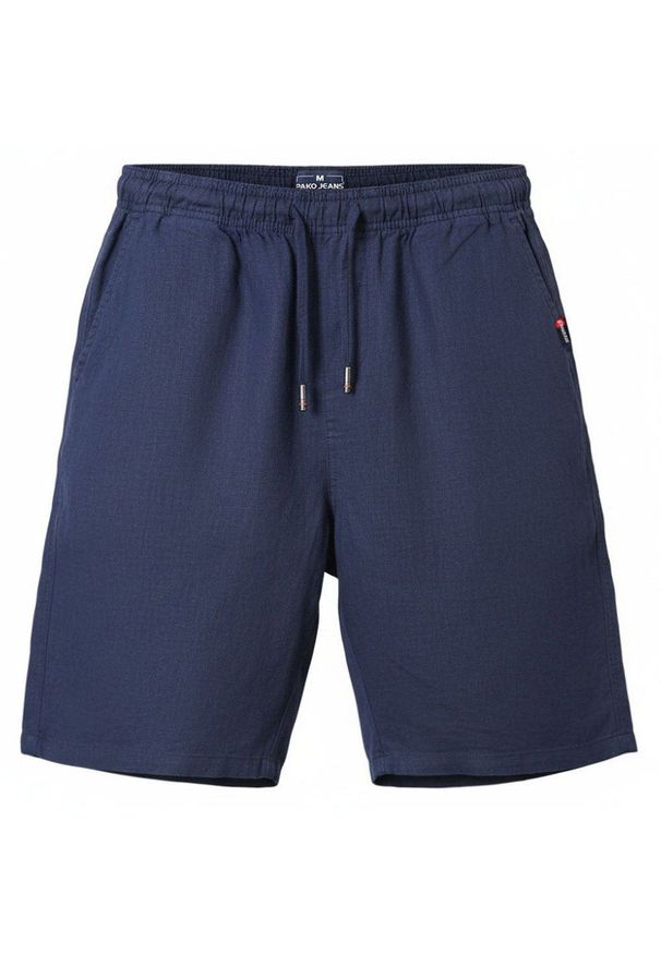Letnie Lniane Szorty (Krótkie Spodenki) - Pako Jeans - Granatowe. Kolor: niebieski. Materiał: len, wiskoza. Długość: krótkie. Sezon: lato. Styl: klasyczny
