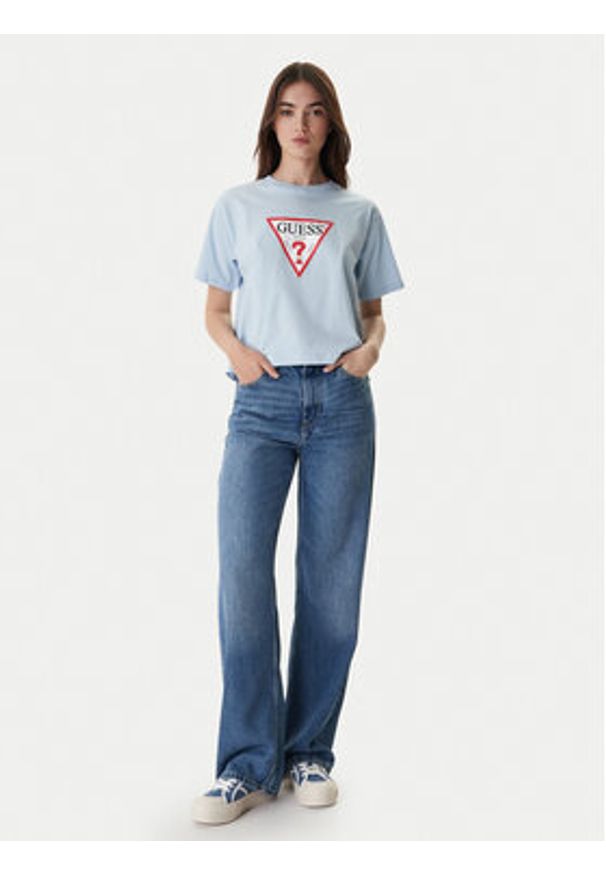 Guess Jeans T-Shirt W4YI73 K8HM0 Błękitny Regular Fit. Kolor: niebieski. Materiał: bawełna