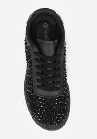 Renee - Czarne Cyrkoniowe Sneakersy na Platformie Lilaela. Okazja: na co dzień. Kolor: czarny. Materiał: jeans. Obcas: na platformie #8