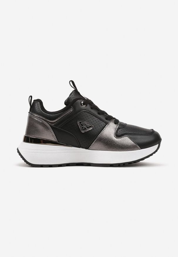 Born2be - Czarne Sneakersy z Perforacją i Ozdobnymi Metalicznymi Wstawkami Kamirea. Kolor: czarny