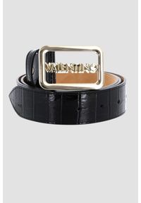 Valentino by Mario Valentino - VALENTINO Czarny pasek damski lakierowany Around Plaque Buckle Belt, Rozmiar S. Kolor: czarny. Materiał: lakier