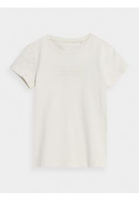 4F JUNIOR - T-shirt z nadrukiem dziewczęcy. Kolor: beżowy. Materiał: bawełna. Wzór: nadruk