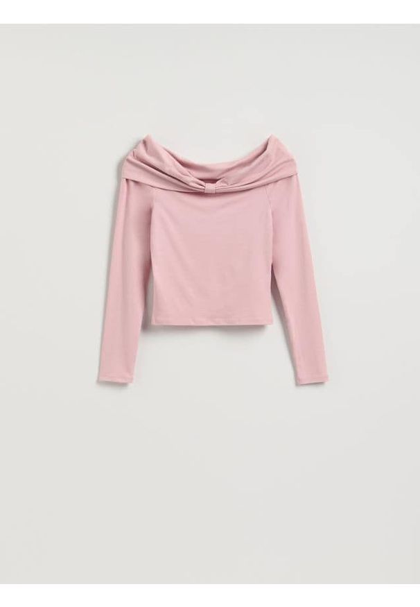 Reserved - Longsleeve z modalem - pastelowy róż. Kolor: różowy. Materiał: dzianina, bawełna. Długość rękawa: długi rękaw