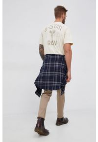 G-Star RAW - G-Star Raw T-shirt bawełniany kolor beżowy gładki. Okazja: na co dzień. Kolor: beżowy. Materiał: bawełna. Wzór: gładki. Styl: casual