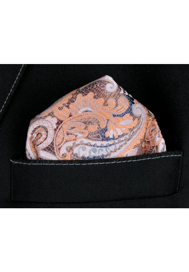 Elegancka Poszetka Męska - Alties - Łososiowe Paisley. Kolor: różowy. Materiał: poliester. Wzór: paisley