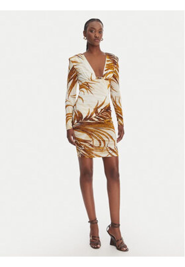 Just Cavalli Sukienka koktajlowa 80PAO957 JS560 Beżowy Slim Fit. Kolor: beżowy. Materiał: wiskoza. Styl: wizytowy