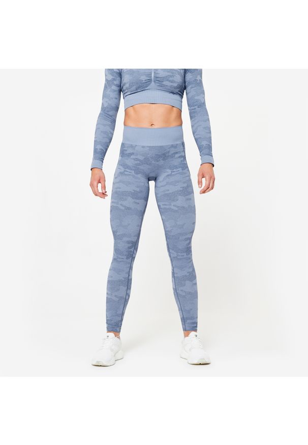 DOMYOS - Legginsy fitness damskie Domyos. Kolor: niebieski. Materiał: materiał, poliamid, poliester, elastan. Sport: fitness