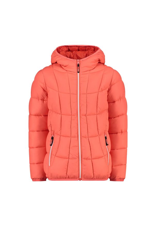 Kurtka z kapturem dla dziewczynki CMP. Typ kołnierza: kaptur. Kolor: pomarańczowy. Materiał: softshell, puch. Sport: turystyka piesza