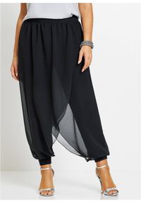 bonprix - Spodnie z szyfonem. Kolor: czarny. Materiał: szyfon. Sezon: lato. Styl: elegancki