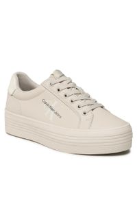 Sneakersy Calvin Klein Jeans Vulc Flatform Laceup Lth Pearl YW0YW01042 Egghell/Pearlized Cream White ACF. Kolor: beżowy. Materiał: skóra