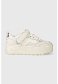 Tommy Jeans sneakersy skórzane TJW FLATFORM VELCRO kolor biały EN0EN02539. Nosek buta: okrągły. Zapięcie: rzepy. Kolor: biały. Materiał: skóra. Obcas: na platformie #1