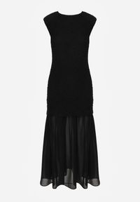 Renee - Czarna Ażurowa Sukienka z Transparentnym Dołem i Usztywnionymi Ramionami Semiris. Kolor: czarny. Wzór: ażurowy. Styl: klasyczny #3