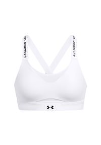 Biustonosz treningowy damski Under Armour UA Infinity High 2.0 Bra - biały. Kolor: biały. Materiał: poliester, elastan. Rodzaj stanika: odpinane ramiączka, różne sposoby noszenia. Sport: bieganie