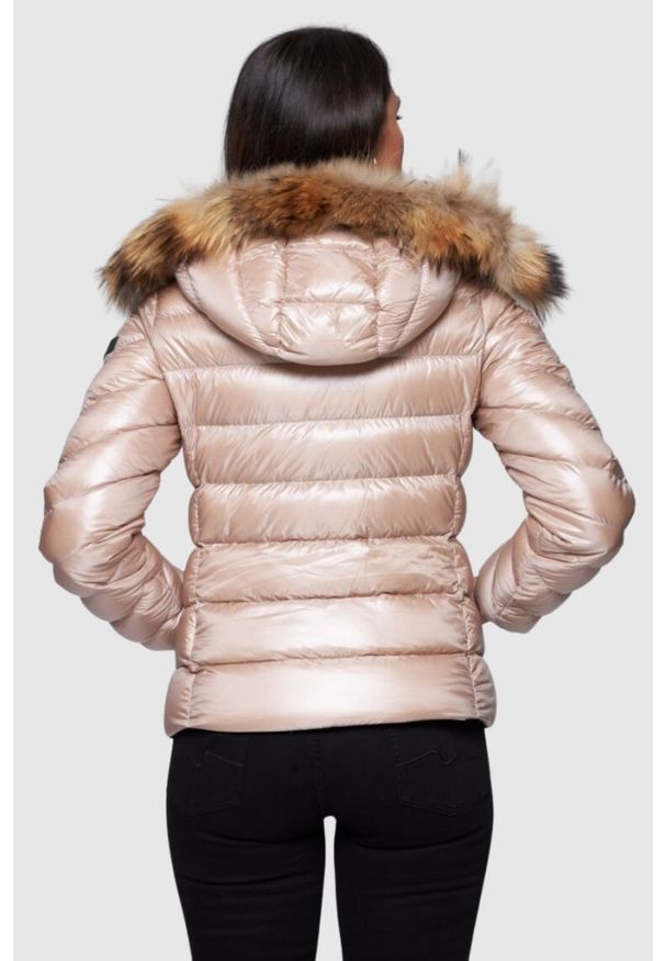 Hetrego - HETREGO Beżowa damska puchowa kurtka Holly z odczepianym kapturem, Rozmiar 40 EU - 44 IT. Kolor: beżowy. Materiał: puch