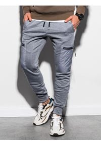 Ombre Clothing - Spodnie męskie dresowe joggery P917 - szary melanż - XXL. Kolor: szary. Materiał: dresówka. Wzór: melanż