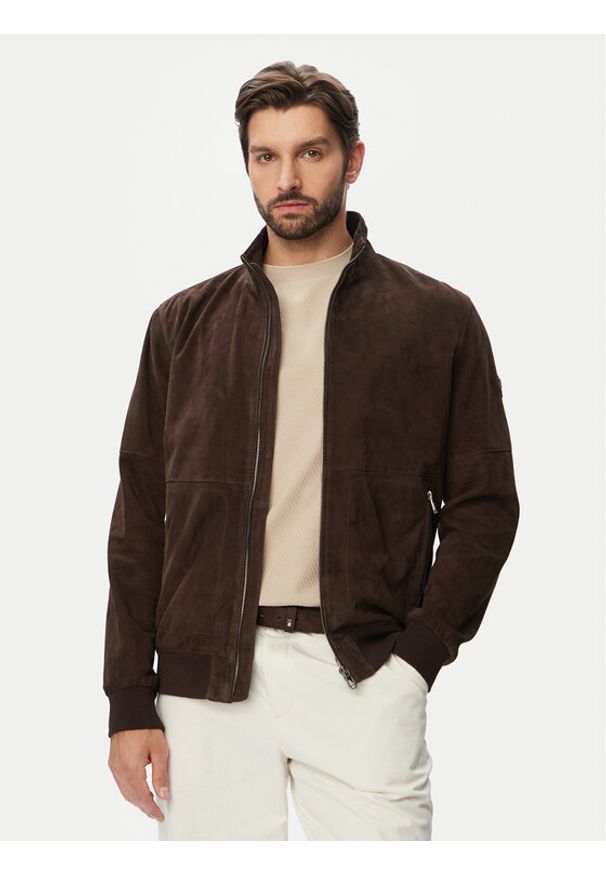 JOOP! Kurtka skórzana 1500158 80100853 Brązowy Regular Fit. Kolor: brązowy. Materiał: skóra