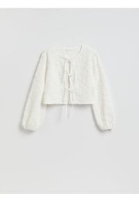 Reserved - Bluzka z wiązaniami - biały. Kolor: biały. Materiał: dzianina #1