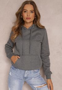 Renee - Ciemnoszara Bluza z Kapturem Kalladina. Okazja: na co dzień. Typ kołnierza: kaptur. Kolor: szary. Materiał: bawełna, polar, tkanina. Styl: casual