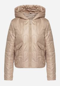 Born2be - Beżowa Pikowana Kurtka z Kapturem i Wsuwanymi Kieszeniami Terivel. Typ kołnierza: kaptur. Kolor: beżowy. Materiał: jeans. Styl: elegancki #5