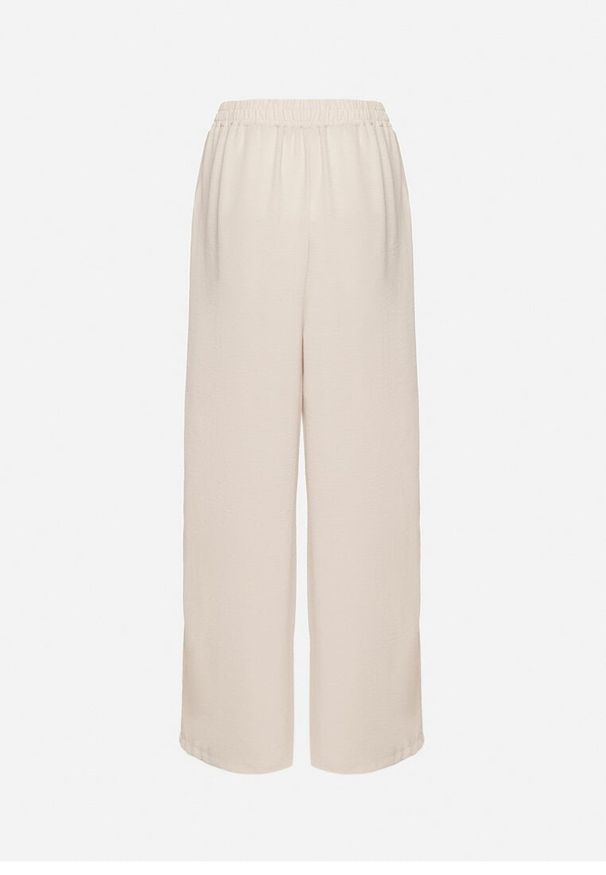 Born2be - Jasnobeżowe Szerokie Spodnie z Wiskozą Wiązane w Pasie Zilenna. Okazja: na co dzień. Kolor: beżowy. Materiał: wiskoza. Styl: klasyczny, casual, elegancki