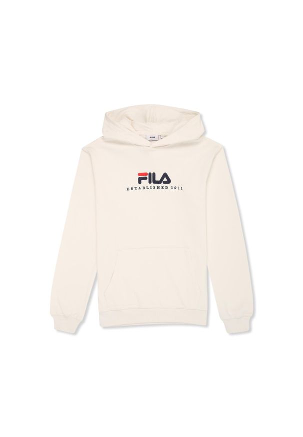 Bluza z kapturem męska do biegania Fila Valsera regular logo kremowa. Typ kołnierza: kaptur. Kolor: biały