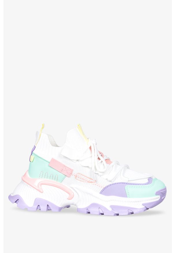 Casu - Wielokolorowe sneakersy na platformie damskie buty sportowe sznurowane casu bl322p. Kolor: fioletowy, biały, wielokolorowy. Obcas: na platformie
