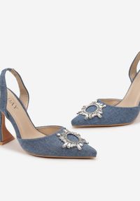 Renee - Niebieskie Sandały na Obcasie Klepsydra z Paskiem z Gumką i Kryształkami Alatria. Okazja: na co dzień. Zapięcie: pasek. Kolor: niebieski. Obcas: na obcasie. Styl: casual. Wysokość obcasa: średni #4