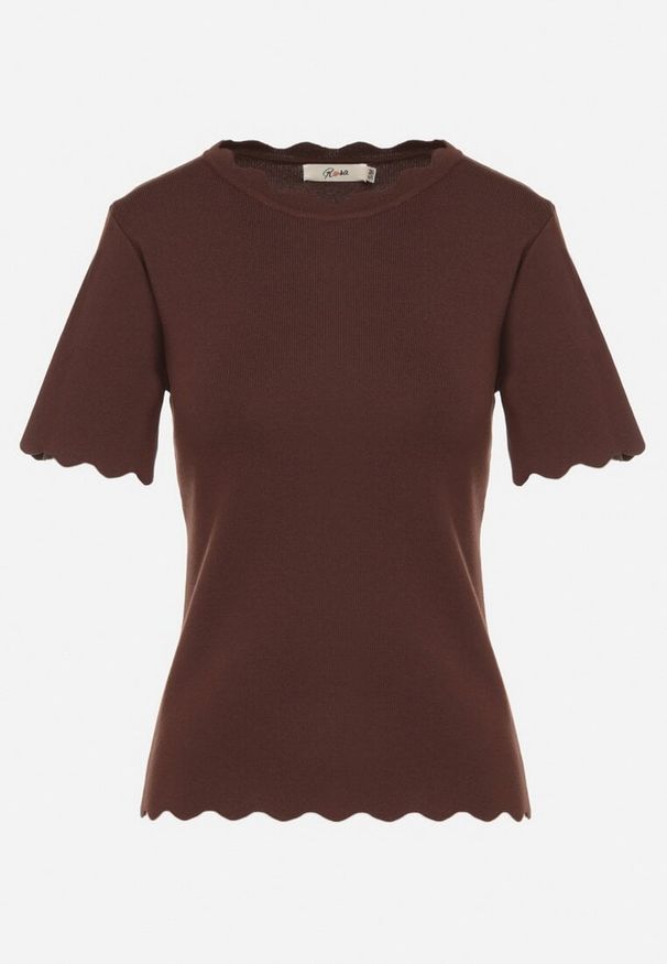 Born2be - Brązowa Bluzka Dzianinowa z Krótkim Rękawem Bellalanie. Kolor: brązowy. Materiał: dzianina. Długość rękawa: krótki rękaw. Długość: krótkie