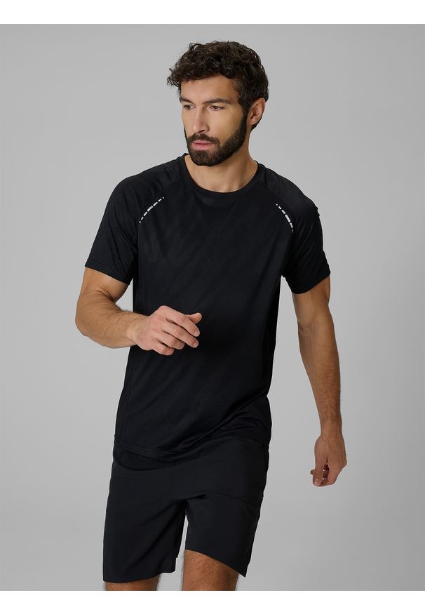 4f - 4F Koszulka do biegania szybkoschnąca męska - czarna S. Kolor: czarny. Materiał: tkanina. Długość: długie. Sport: fitness, bieganie