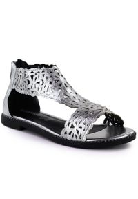 Sandały damskie ażurowe srebrne M.Daszyński MR24148-2. Kolor: srebrny. Materiał: skóra ekologiczna. Wzór: ażurowy #1