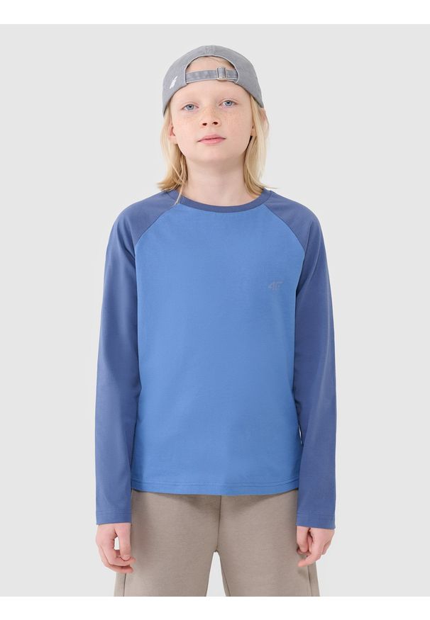 4f - 4F Longsleeve regular gładki chłopięcy - niebieski 134 (8-9 lat). Okazja: na co dzień. Kolor: niebieski. Materiał: jersey, bawełna, dzianina. Długość rękawa: długi rękaw. Długość: długie. Wzór: gładki. Sezon: lato. Styl: sportowy, klasyczny, casual