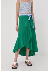 MAX&Co. spódnica bawełniana kolor zielony midi rozkloszowana. Stan: podwyższony. Kolor: zielony. Materiał: bawełna. Długość: długie