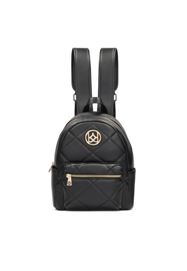 Kazar - Czarny skórzany plecak z dużym monogramem. Kolor: czarny. Materiał: syntetyk, skóra. Wzór: aplikacja. Styl: klasyczny