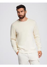 Ombre Clothing - Bluza męska dresowa BASIC z okrągłym dekoltem - kremowa V11. Kolor: kremowy. Materiał: dresówka