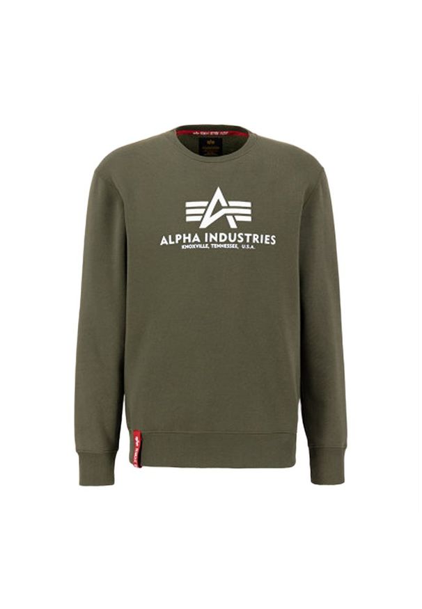 Bluza Alpha Industries Basic Sweater 178302257 - zielona. Kolor: zielony. Materiał: poliester, bawełna. Wzór: nadruk, aplikacja. Styl: klasyczny