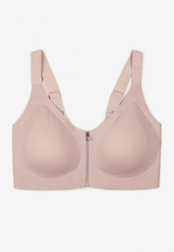 Born2be - Jasnofioletowy Sportowy Biustonosz z Suwakiem z Przodu Eziline. Kolekcja: plus size. Kolor: fioletowy. Rodzaj stanika: wyciągane miseczki