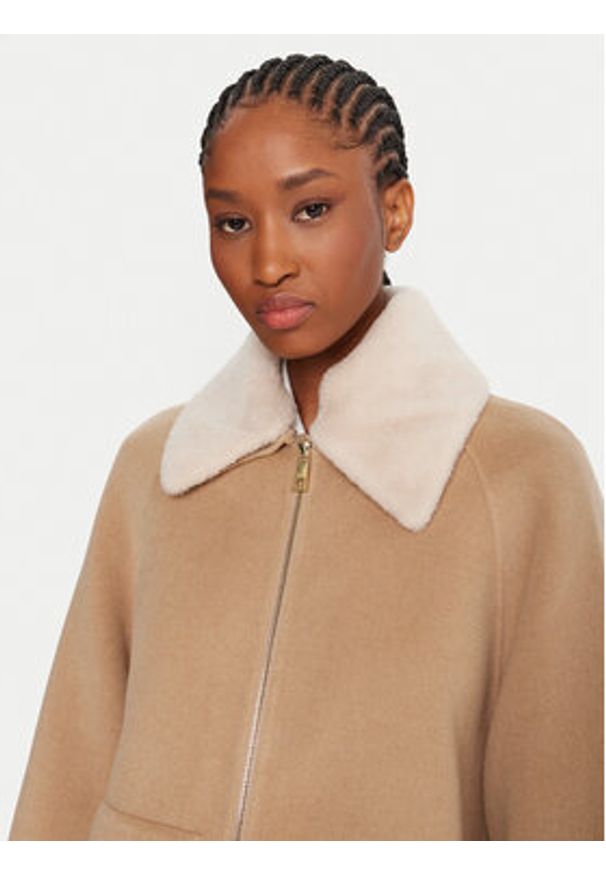 Marella Płaszcz wełniany Gettone 2523086011 Beżowy Loose Fit. Kolor: beżowy. Materiał: wełna, syntetyk