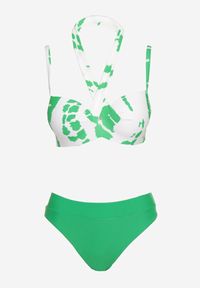 Born2be - Zielono-Białe Bikini z Wiązanym Biustonoszem Figami i Narzutką w Komplecie Karemarie. Kolor: zielony #4