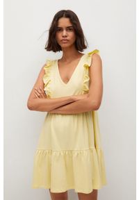 mango - Mango - Sukienka CARILE. Kolor: żółty. Materiał: bawełna, materiał. Typ sukienki: rozkloszowane #1