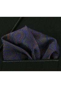 Elegancka Poszetka Męska - Alties - Wzór Paisley, Granatowo-Brązowa. Kolor: niebieski, brązowy, wielokolorowy, beżowy. Materiał: mikrofibra. Wzór: paisley