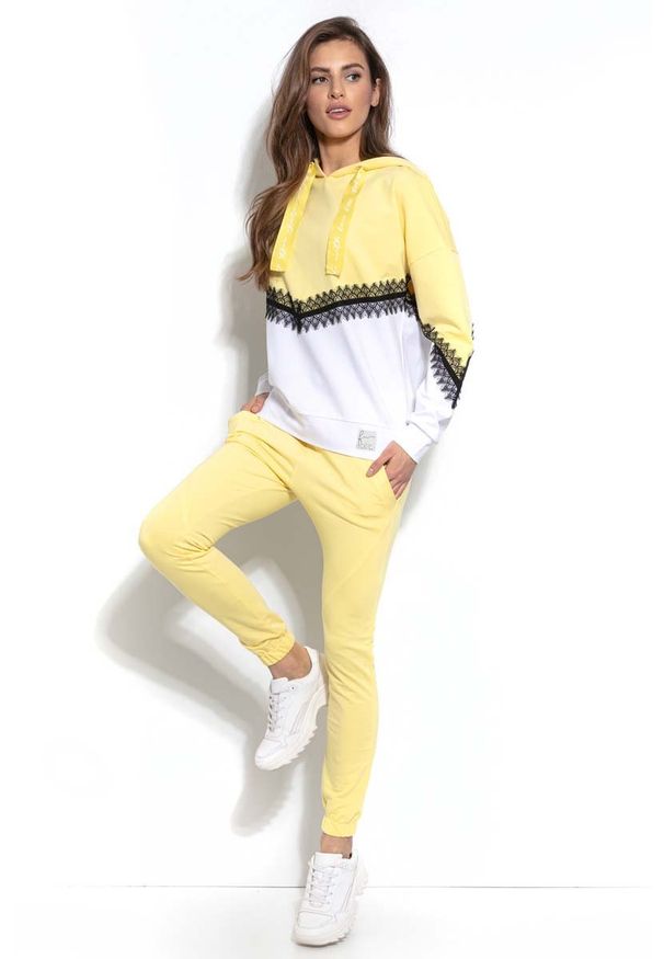 Fobya - Cytrynowe Dresowe Spodnie ze Ściągaczem na Dole. Kolor: żółty. Materiał: dresówka