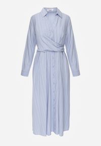 Renee - Niebieska Wiskozowa Sukienka o Koszulowym Kroju z Marszczoną Talią Abilera. Okazja: na co dzień. Kolor: niebieski. Materiał: wiskoza. Wzór: paski. Typ sukienki: koszulowe. Styl: casual, elegancki, klasyczny #7