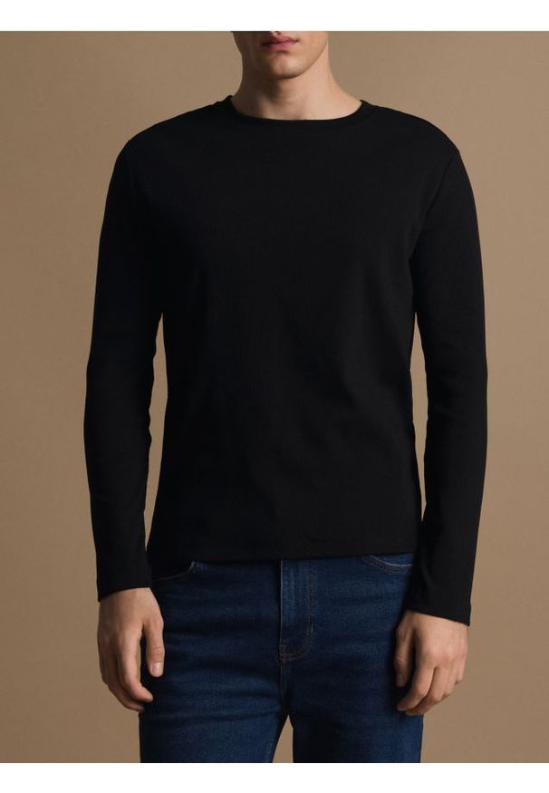 Reserved - Bawełniany longsleeve - czarny. Kolor: czarny. Materiał: bawełna. Długość rękawa: długi rękaw