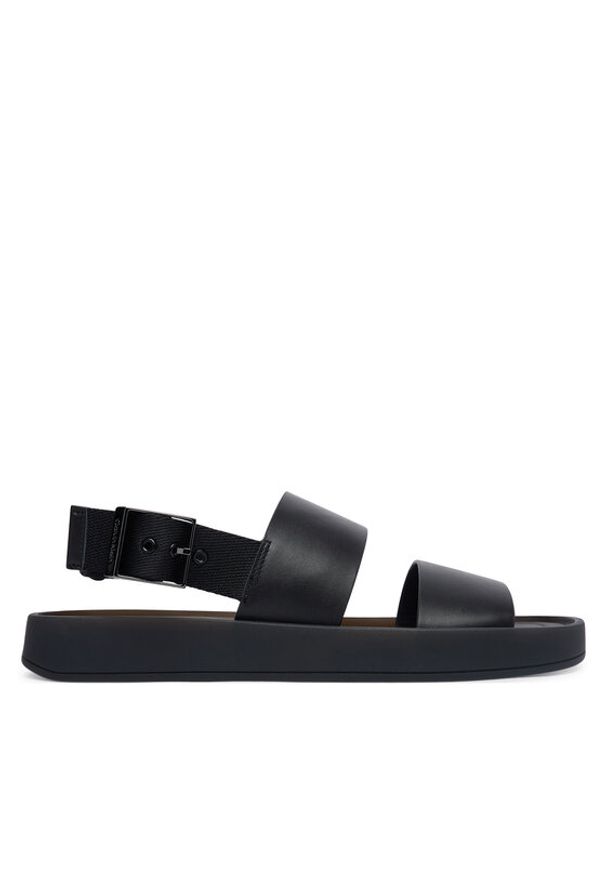 Calvin Klein Sandały Webbing Back Strap HM0HM02095 Czarny. Kolor: czarny. Materiał: skóra