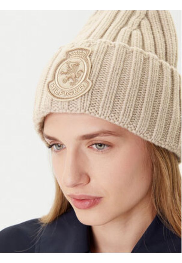 TOMMY HILFIGER - Tommy Hilfiger Czapka Th Crest Fluffy AW0AW18210 Écru. Materiał: wełna