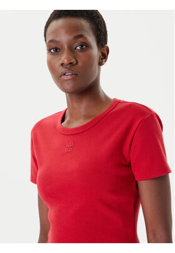 Hugo - HUGO T-Shirt Delanor 50512000 Czerwony Slim Fit. Kolor: czerwony. Materiał: bawełna